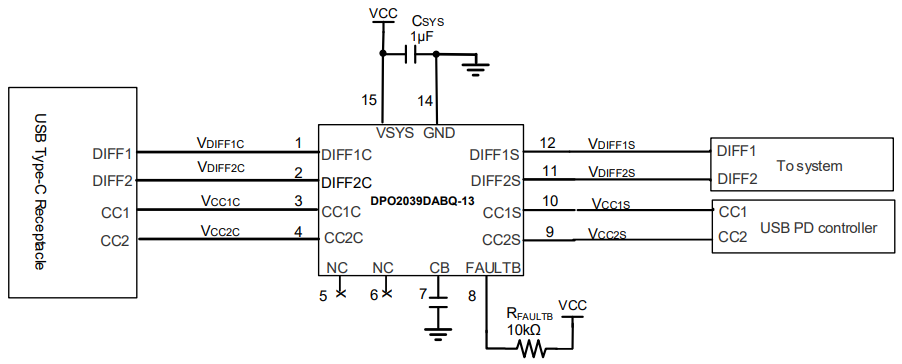 应用电路图 - Diodes Incorporated DPO2039DABQ数据线OVP开关